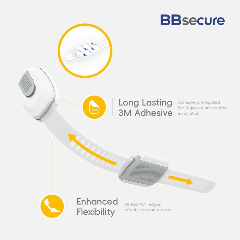 BBsecure 12 Packs Cabinet Locks Baby Proofing, Child Proof Cabinet Locks with 3M Adhesive, No-Drill Child Safety Cabinet Lock, Flexible for Drawer, Door, Fridge, Trashcan, Toilet Seat, Pantry - Image 4